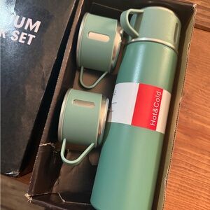 Hot & Cold Stainless Steel Vacuum Flask Set in Sage Green